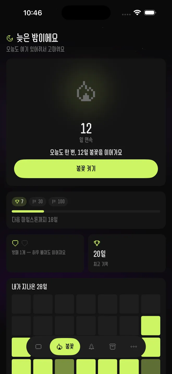 연속 기록을 보여 주는 불꽃 스트릭 히트맵